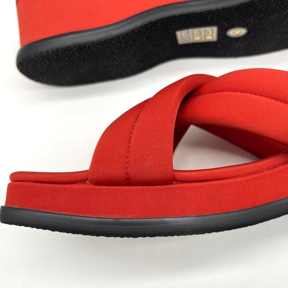 JEFFREY CAMPBELL Sun-Sation Sandal Women 8 Orange Red Platform Cris Cross Padded - Picture 9 of 12